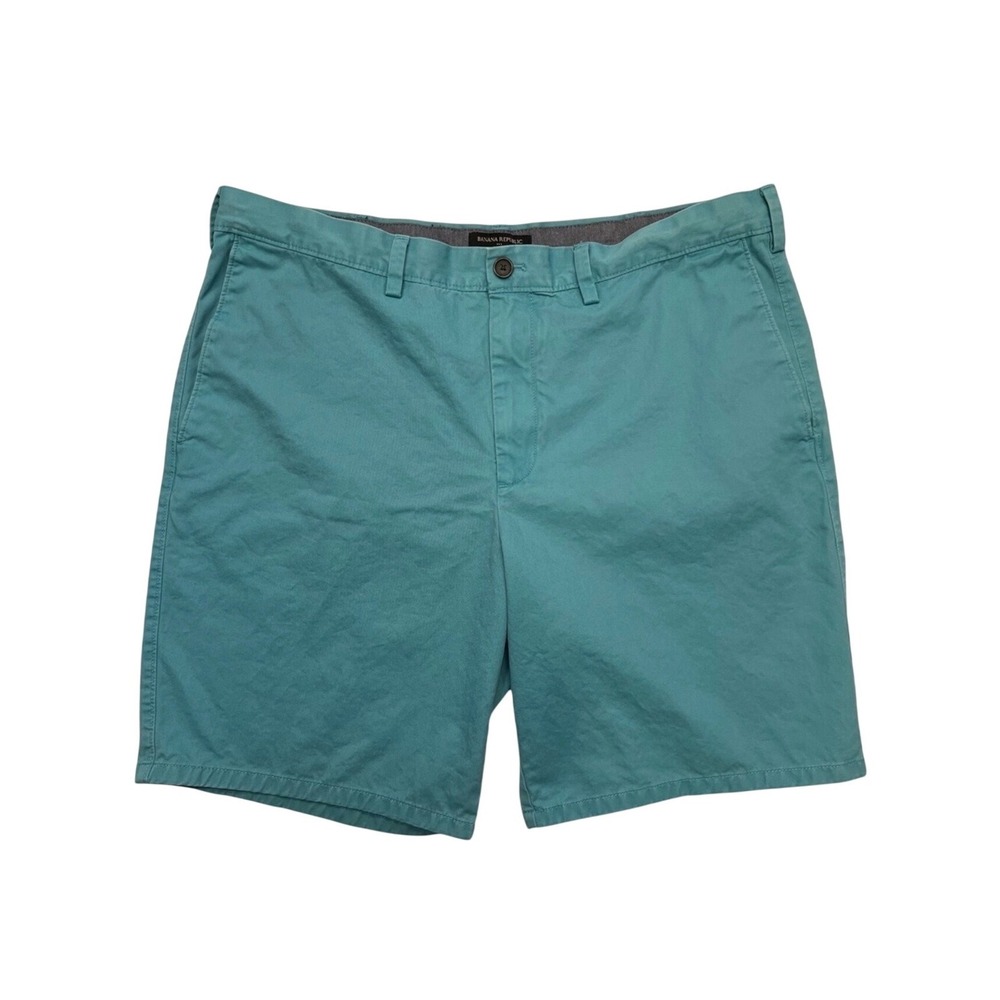Banana Republic Aiden Shorts Aqua Blue 100% Cotton Flat Front Chino Size 38